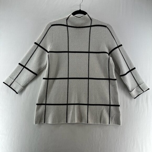 TAHARI Sweater Size M Windowpane Grid Mock Neck Cuffed 3/4 Sleeve Pullover White - Picture 2 of 11